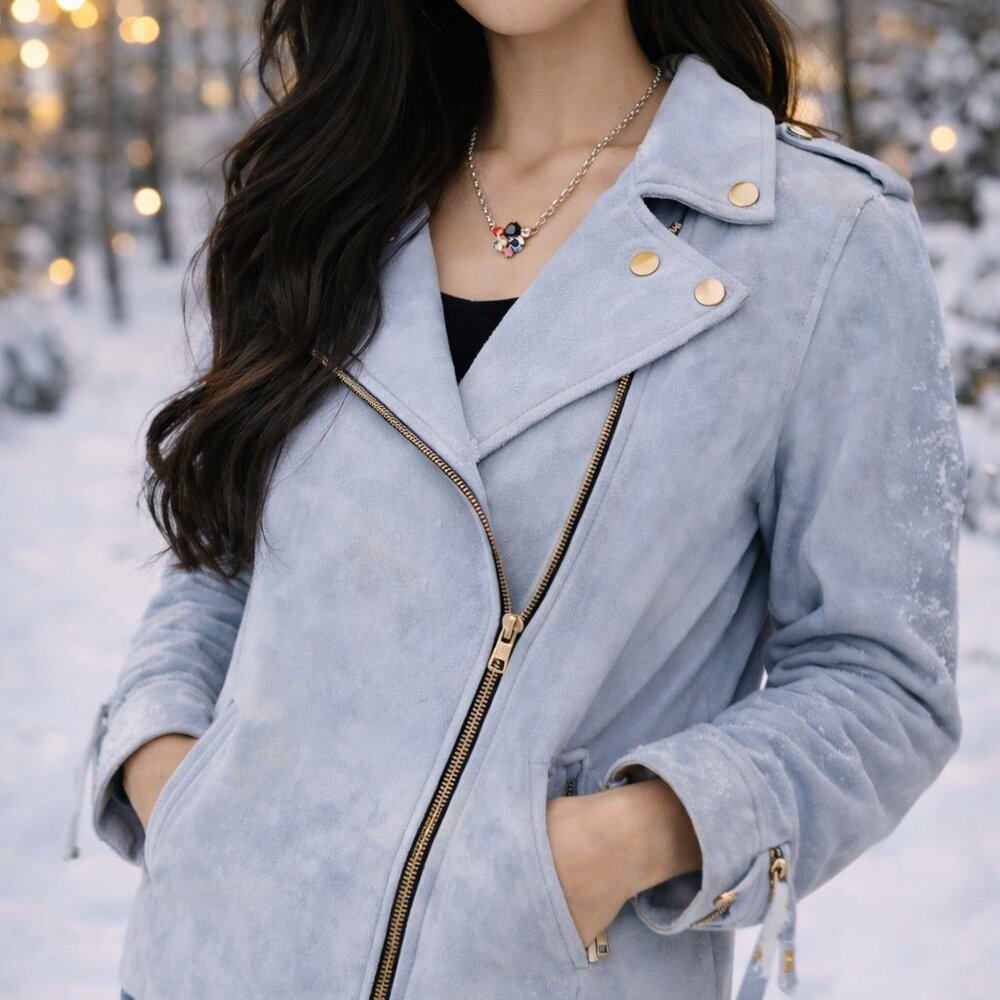 New Woman's Jacket Members Only Faux Suede Slant Ziper